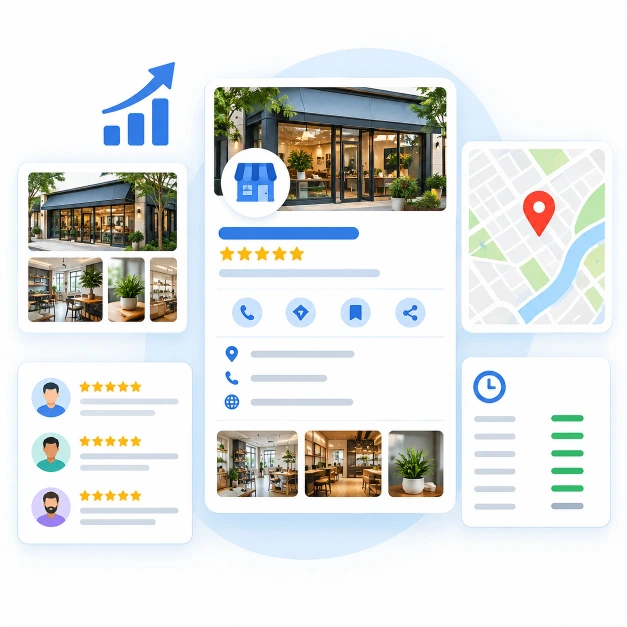 Google Business Profile optimization: a complete listing with photos, reviews and contact buttons