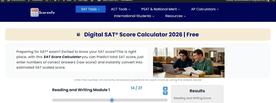 The SAT score calculator website